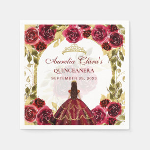 Serviette En Papier Arc d'or princesse Florale Rouge Quinceanera