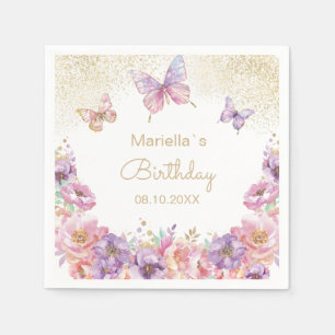 Serviette En Papier Arc-en-ciel aquarelle papillon floral baby shower