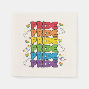 Serviette En Papier Arc-en-ciel, Coeurs et Nuages - Fierté répétée