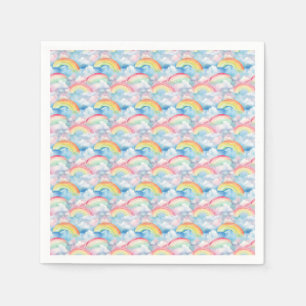 Serviette En Papier Arc-en-ciel coloré, nuage et flocon de neige sans