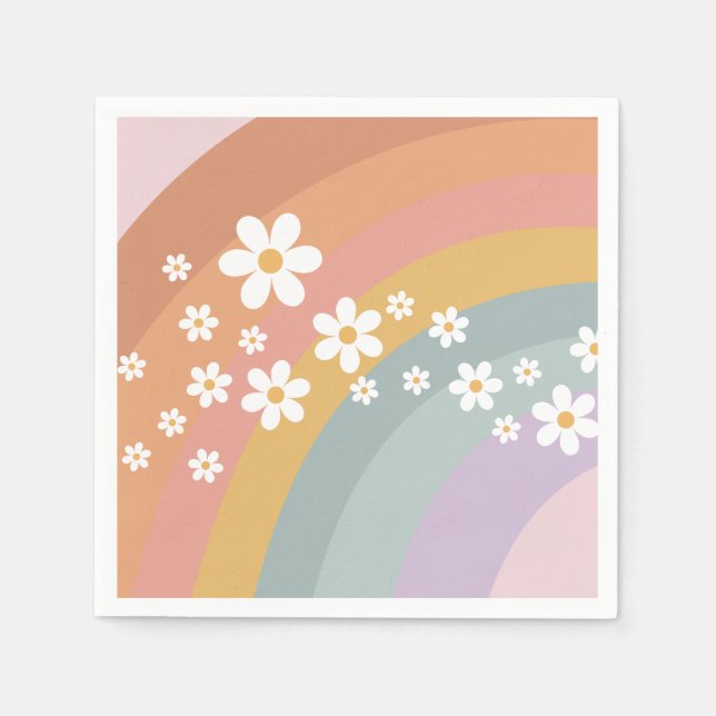Serviette En Papier Arc-en-ciel et marguerite rétro super (Devant)