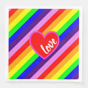 Serviette En Papier Arc-en-ciel Love Heart Diagonal Stripes Fierté Cou