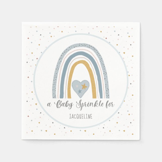 Serviette En Papier Arc-en-ciel moderne Gold Dusty Blue Boy Sprinky (Devant)