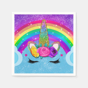 Serviette En Papier Arc-en-ciel Paillettes Licorne Corne Visage Fête