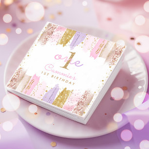 Serviette En Papier Arc-en-ciel rose et or 1er anniversaire