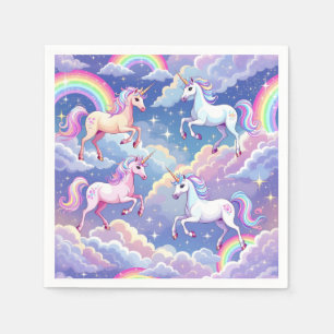 Serviette En Papier Arc-en-ciel scintillant et licornes sur des nuages