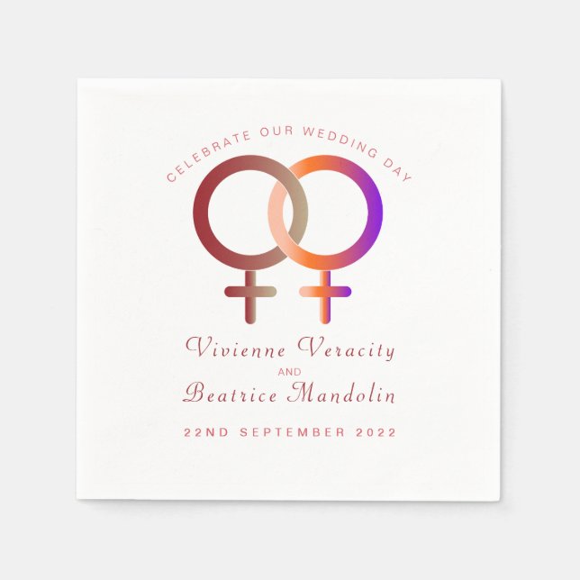 Serviette En Papier Arc en ciel symboles lesbienne mariage napkin (Devant)