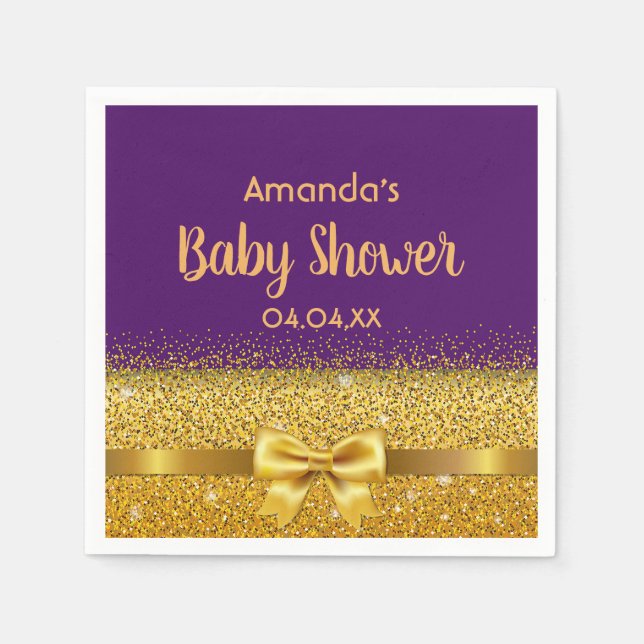 Serviette En Papier arc en or violet baby shower (Devant)