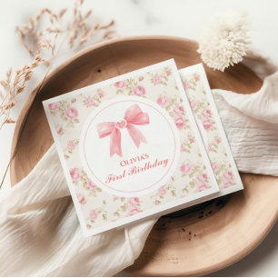 Serviette En Papier Arc en rose et Coquette Roses 1er anniversaire
