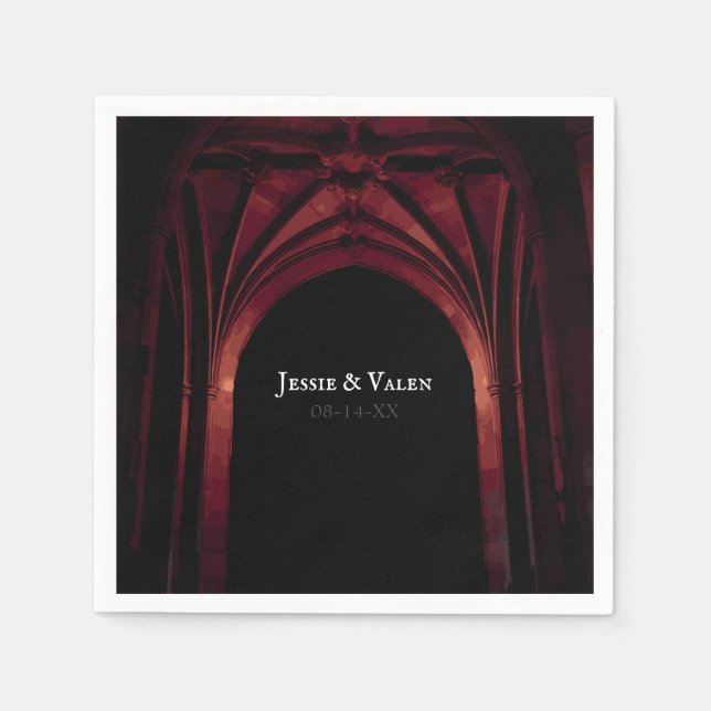 Serviette En Papier Arc gothique Mariage élégant Noir Noir Noir Rouge (Devant)
