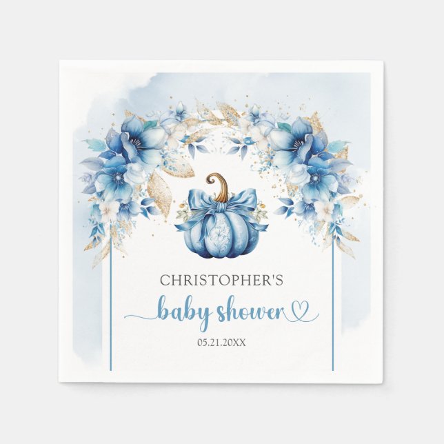 Serviette En Papier Arc rustique bleu poussiéreux et or citrouille gar (Devant)