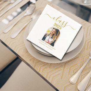 Serviette En Papier Arch Photo Elegant Gold Script Graduation Party