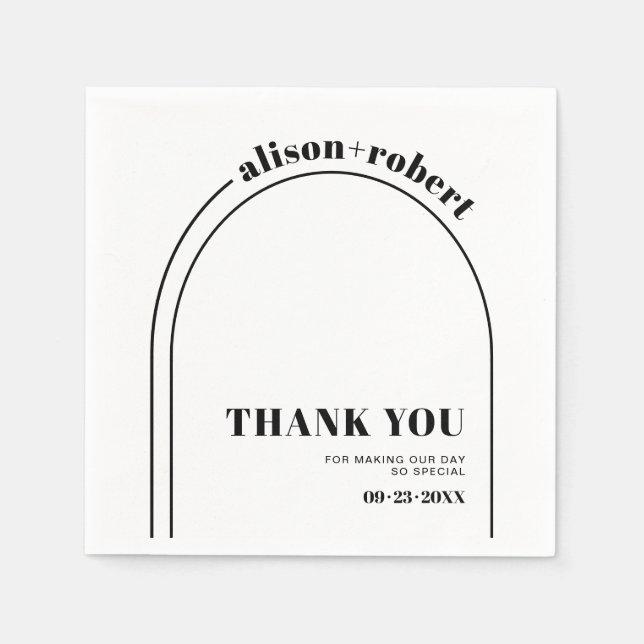 Serviette En Papier Arche blanche noire et typographie Merci mariage (Devant)