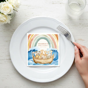 Serviette En Papier Arche de Noé Animaux Arc-en-ciel Aquarelle Baby Sh