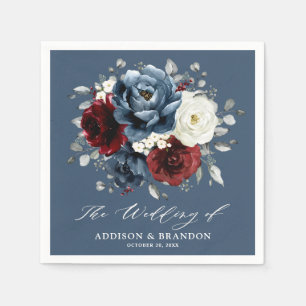 Serviette En Papier Ardoise Burgundy Blanc Ivory Floral Mariage Na