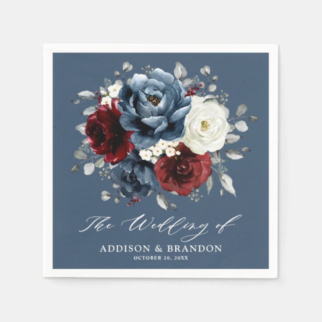 Serviette En Papier Ardoise Burgundy Blanc Ivory Floral Mariage Na (Devant)