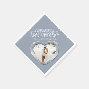 Serviette En Papier Argent anniversaire de la photo de coeur noms serv