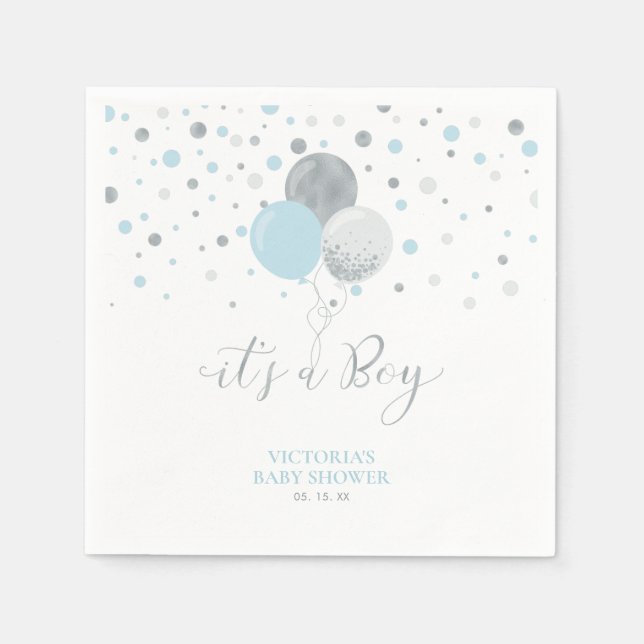 Serviette En Papier Argent & Bleu C'est un Baby shower garçon Napkins (Devant)