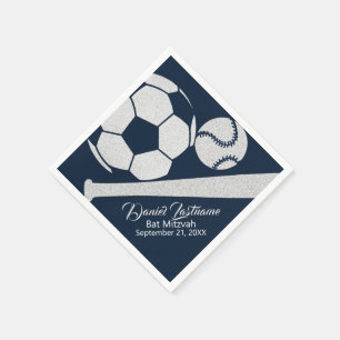 Serviette En Papier Argent combiné de Mitzvah du football de base-bal