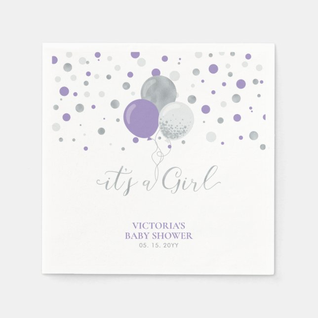 Serviette En Papier Argent et violet C'est une serviette Baby shower f (Devant)