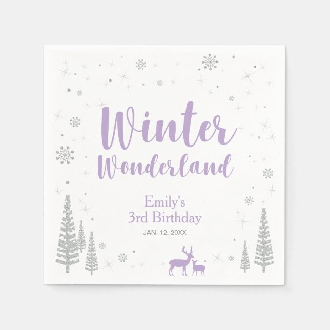 Serviette En Papier Argent et violet hiver Wonderland Girl Anniversair (Devant)