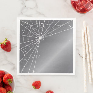 Serviette En Papier Argent gris et blanc étincelant Diamond Spider Web