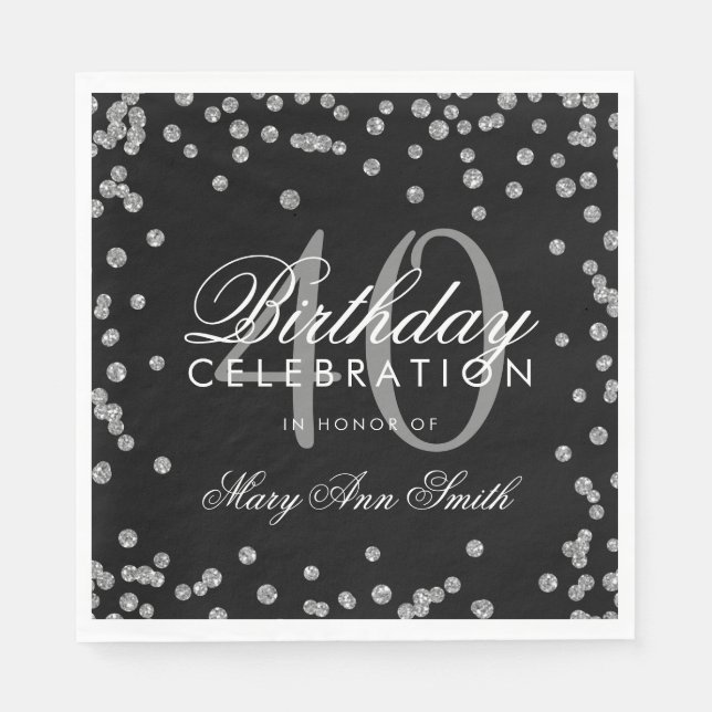 Serviette En Papier Argent Noir 40e anniversaire Parties scintillant C (Devant)