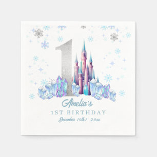 Serviette En Papier Argent Sparkle Royaume gelé Château 1er Anniversai