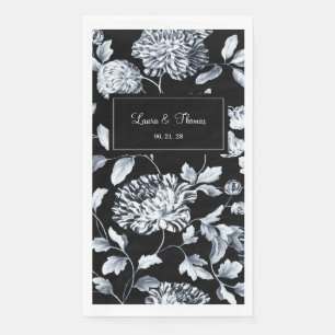 Serviette En Papier Argent Vintage Vin Mariage noir et blanc