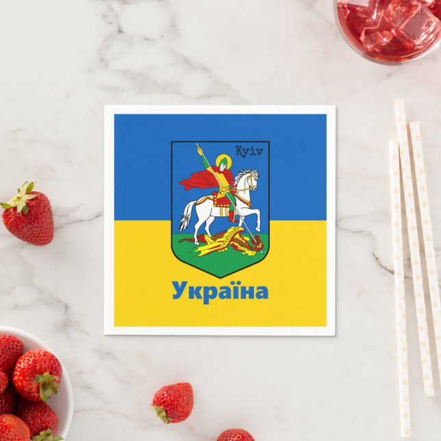 Serviette En Papier Armoiries de l'Ukraine et de Kiev, Herbe de Cheval (En situation)