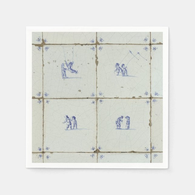 Serviette En Papier Arrière - plan de mosaïque Delft néerlandais (Devant)