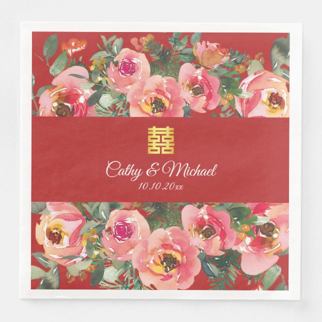 Serviette En Papier Arrière - plan rose double bonheur symbole (Devant)