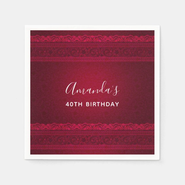 Serviette En Papier Arrière - plan rouge élégant et élégant Anniversai (Devant)