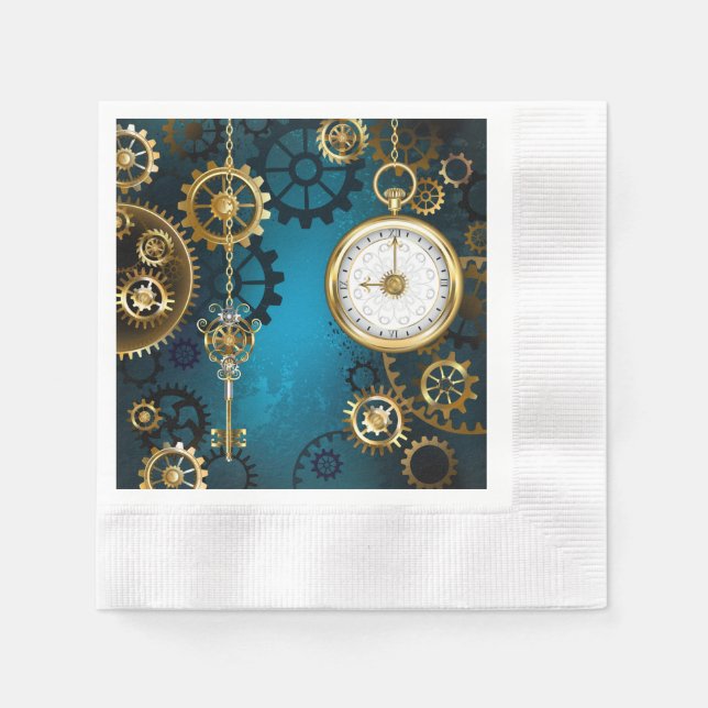 Serviette En Papier Arrière - plan turquoise à vapeur avec engrenages (Devant)