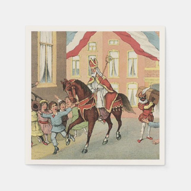 Serviette En Papier Arrivée de Sinterklaas Dutch St. Nick St. Nicholas (Devant)