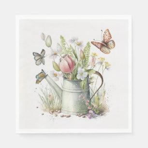 Serviette En Papier Arrosage avec tulipes et papillons