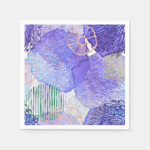Serviette En Papier Art abstrait moderne bleu et violet
