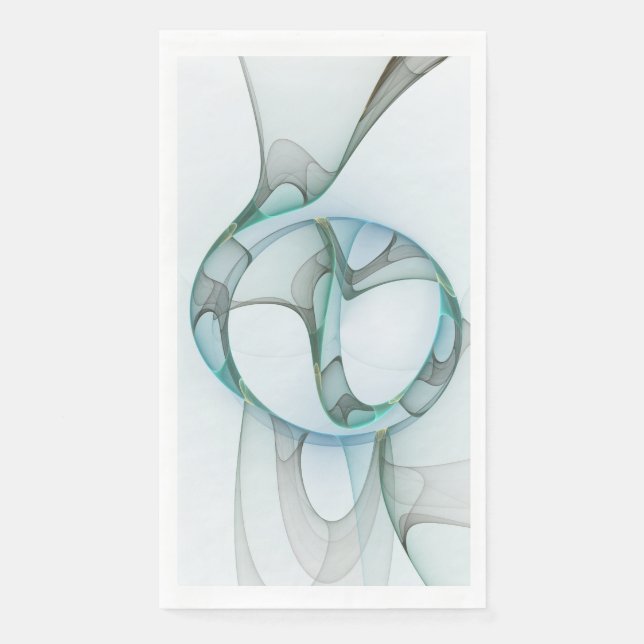 Serviette En Papier Art Abstrait moderne Fractal Bleu Turquoise Gris (Devant)