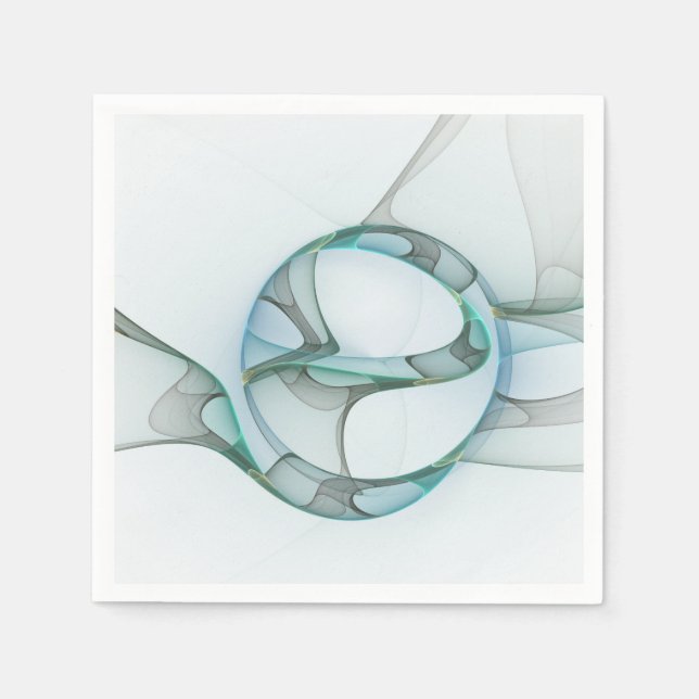 Serviette En Papier Art Abstrait moderne Fractal Bleu Turquoise Gris (Devant)