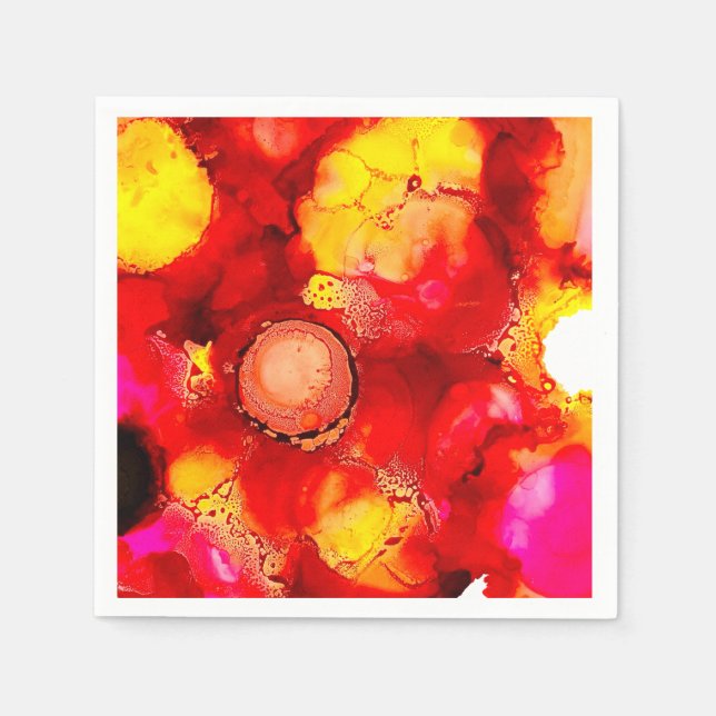 Serviette En Papier Art Abstrait rose jaune rouge et rose (Devant)