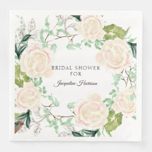 Serviette En Papier Art aquarelle de roses ivoires pour douche de mari