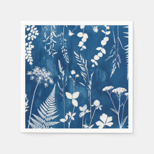 Serviette En Papier Art botanique de fougère au cyanotype bleu indigo