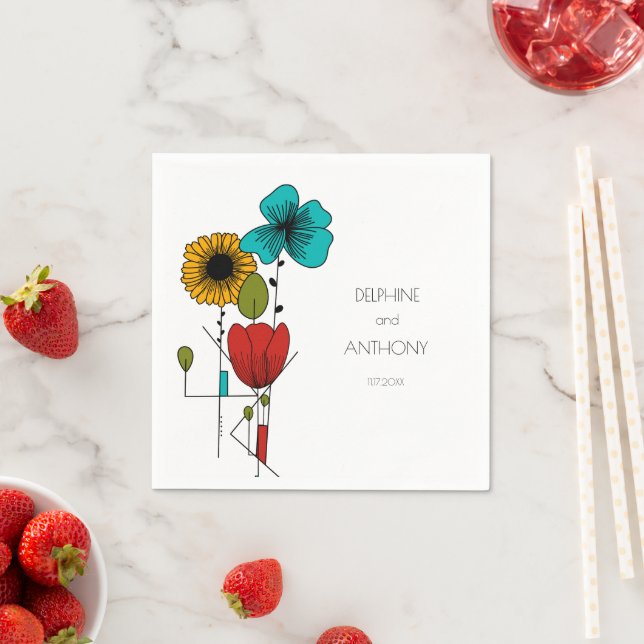 Serviette En Papier Art contemporain Nouveau Floral Mariage (En situation)