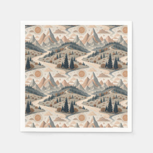 Serviette En Papier Art de motif de paysage abstrait de montagne boho