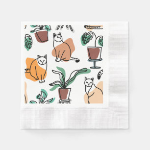 Serviette En Papier Art de trait dessin chats et fleurs