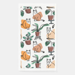 Serviette En Papier Art de trait dessin chats et fleurs