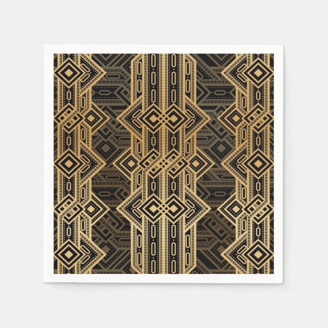 Serviette En Papier Art déco années rugissantes design noir et or (Devant)