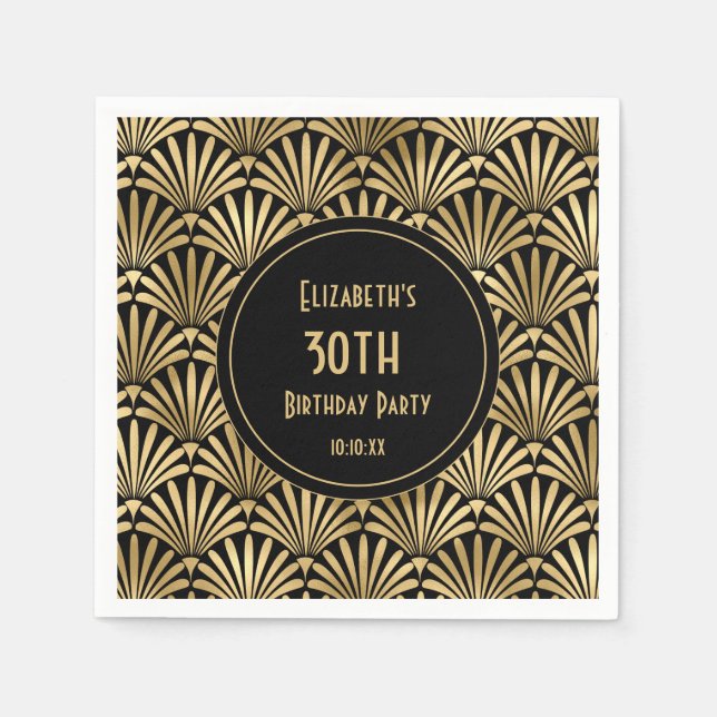 Serviette En Papier Art Déco Black and Gold 30e anniversaire (Devant)