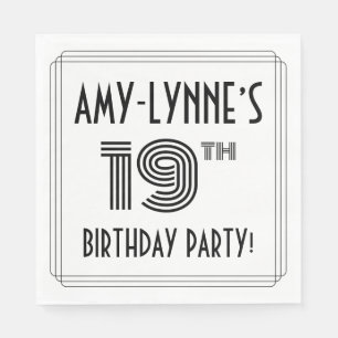 Serviette En Papier Art Déco Inspiré 19ème Anniversaire Fête, Nom pers