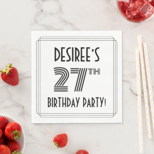Serviette En Papier Art Déco Inspiré 27ème Anniversaire Fête, Nom pers